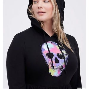 TORRID HOODED SKATER DRESS SUPER SOFT SKULL BLACK